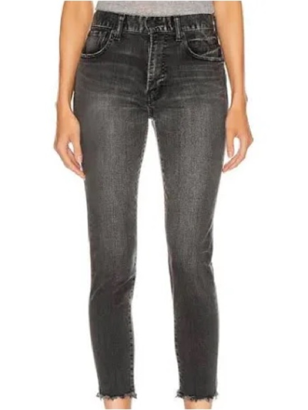 Moussy Vintage Kelley Tapered Distressed Black Jeans Raw Hem Sz 34